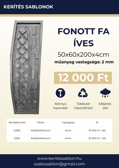 Fonott fa íves - adatlap